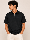 Half Zipper Striped Polo | Regular Fit Men's Polo - Vibe Z9