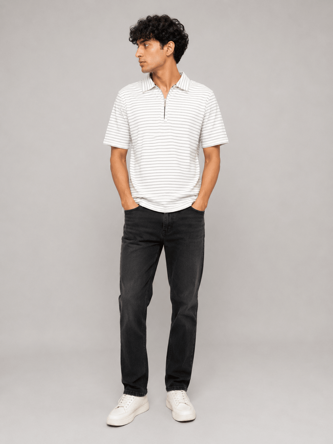 Half Zipper Striped Polo | Regular Fit Men's Polo - Vibe Z9