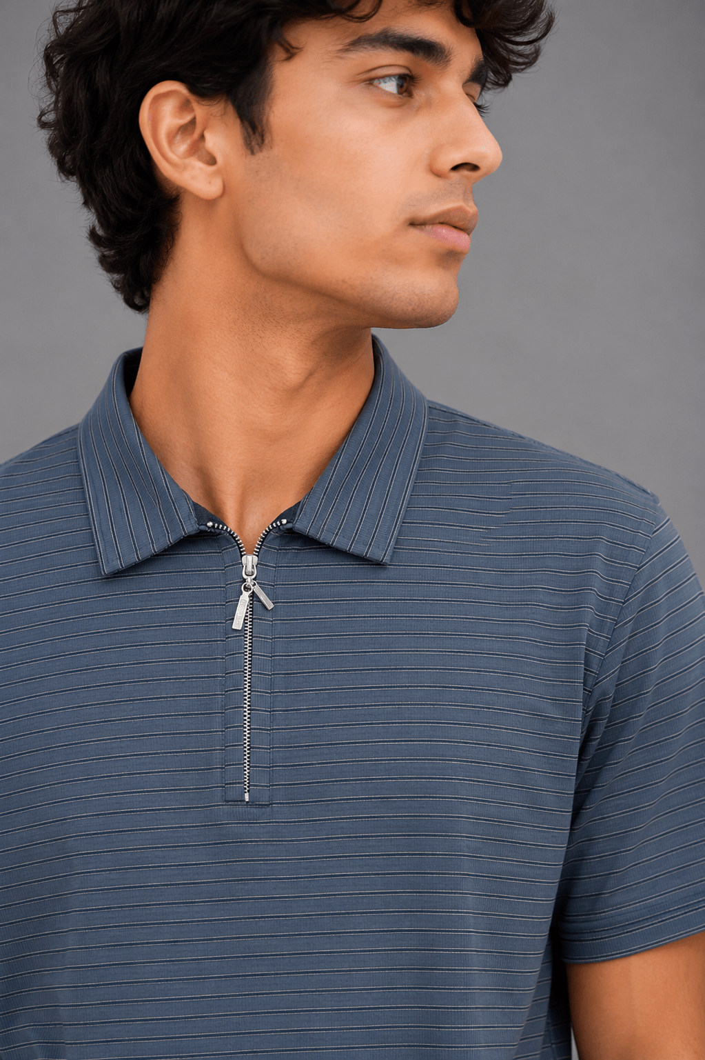 Half Zipper Striped Polo | Regular Fit Men's Polo - Vibe Z9
