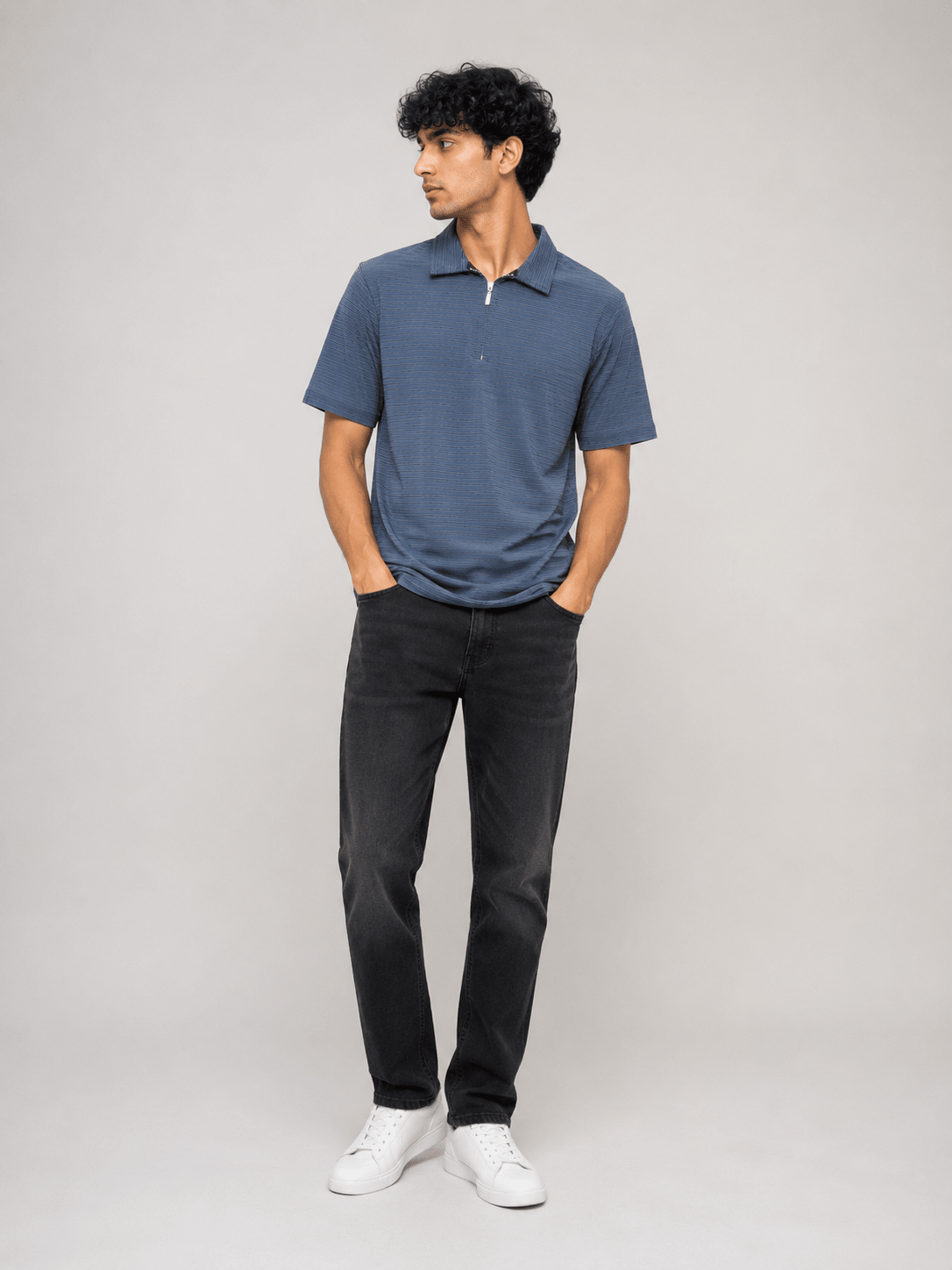 Half Zipper Striped Polo | Regular Fit Men's Polo - Vibe Z9