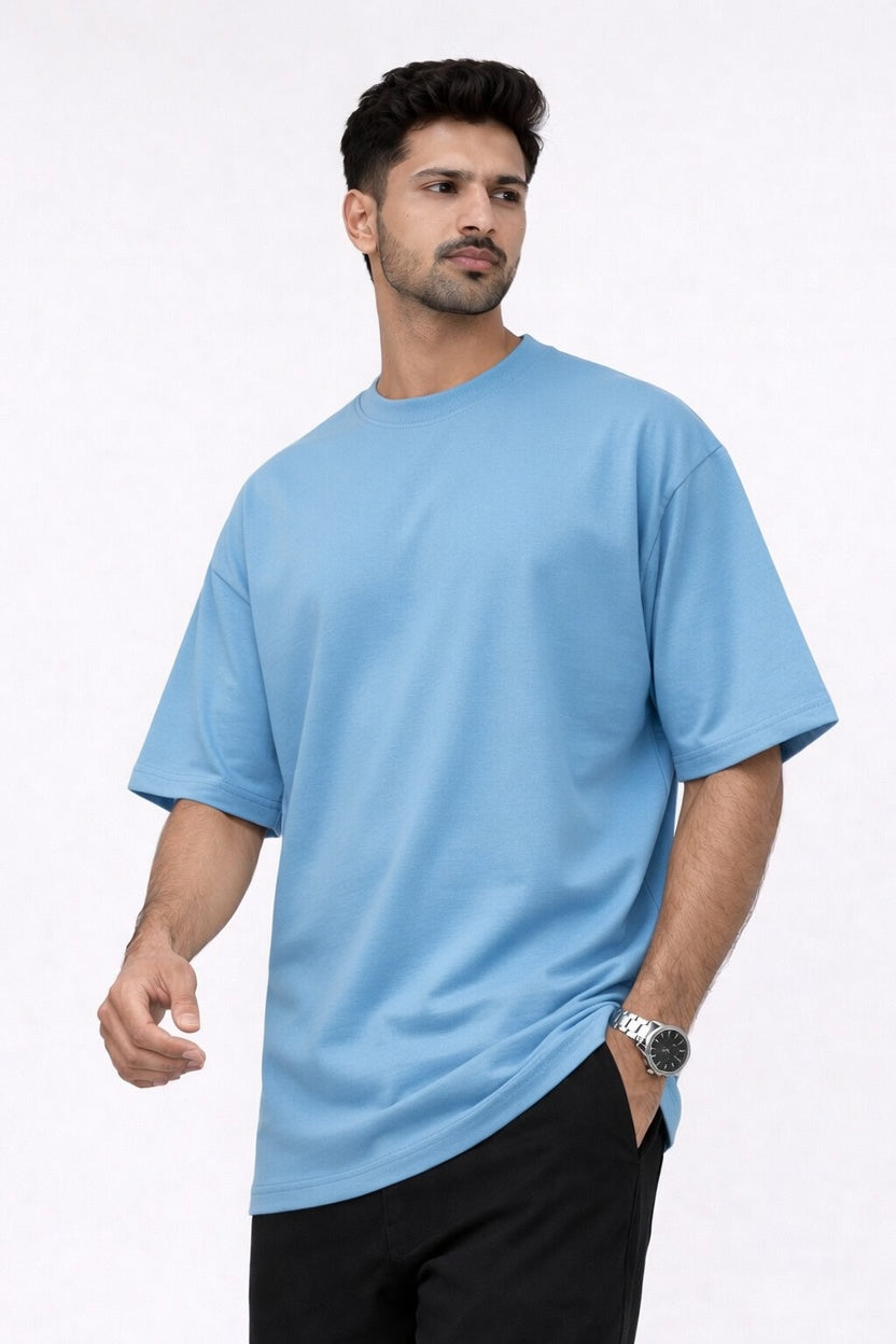Sky Blue Oversized Crew Neck Tee | Premium Cotton Unisex