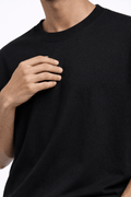 Jet Black Oversized Crew Neck Tee | Premium Cotton Unisex - Vibe Z9