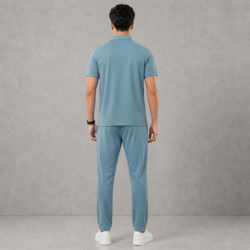 Knitted Piqué Polo Tracksuit – Regular Fit Textured Co-ord Set - Vibe Z9