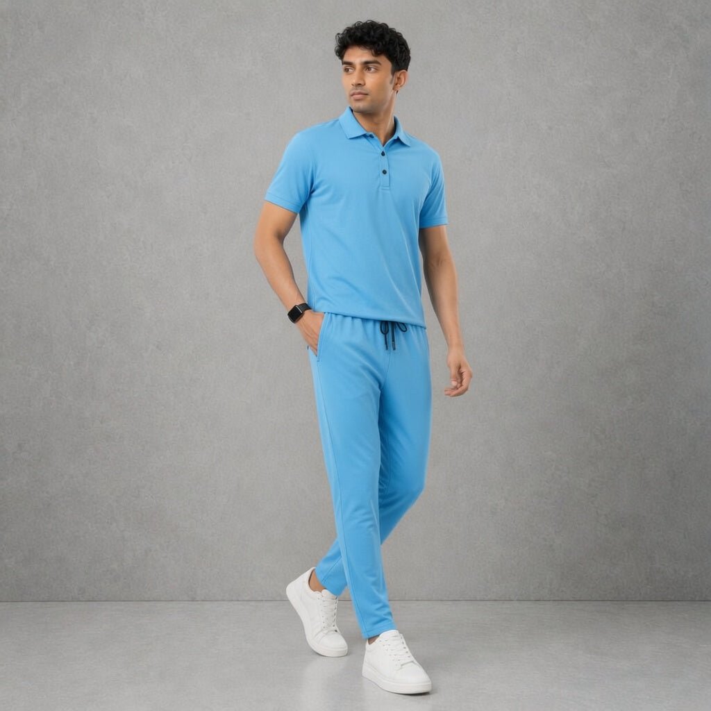 Knitted Piqué Polo Tracksuit – Regular Fit Textured Co-ord Set - Vibe Z9