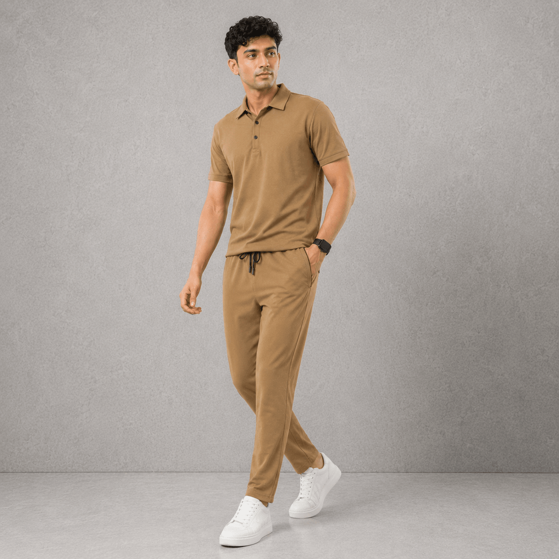 Knitted Piqué Polo Tracksuit – Regular Fit Textured Co-ord Set - Vibe Z9