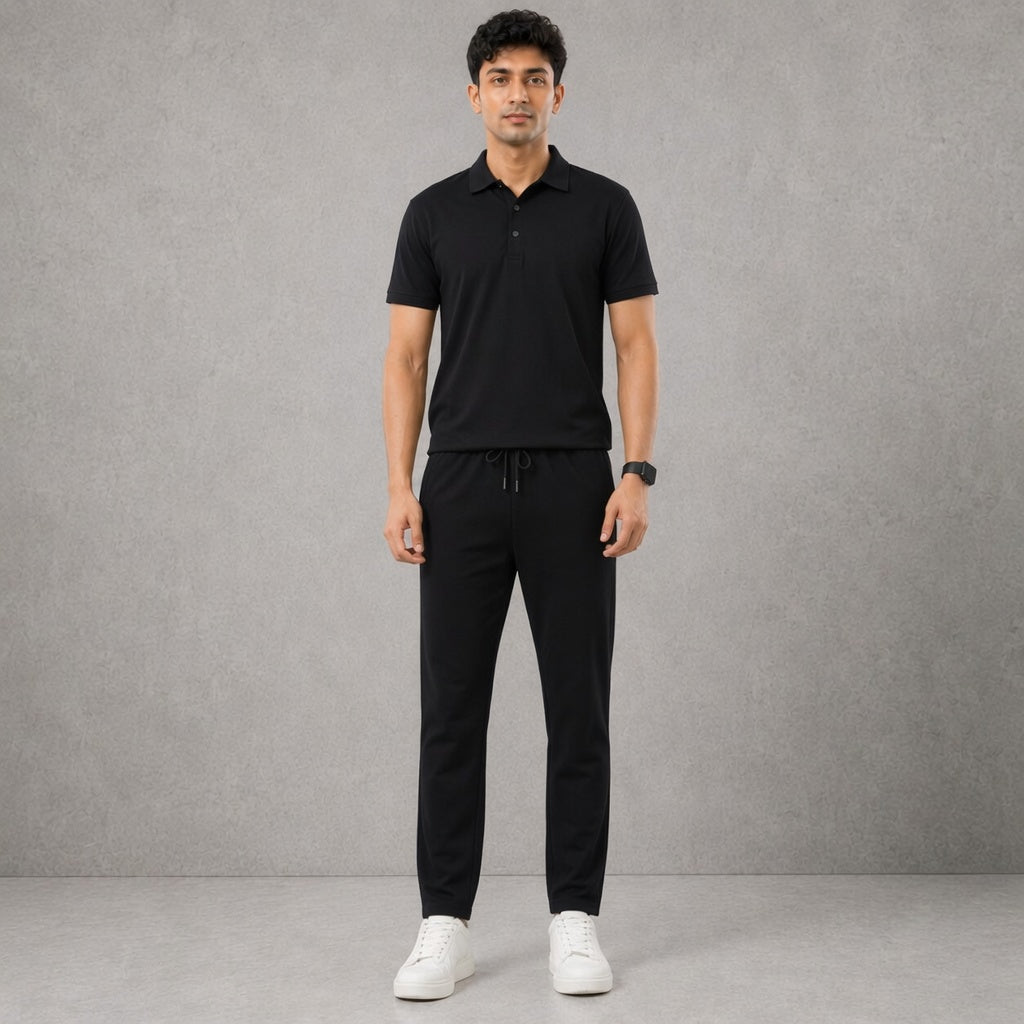 Knitted Piqué Polo Tracksuit – Regular Fit Textured Co-ord Set - Vibe Z9