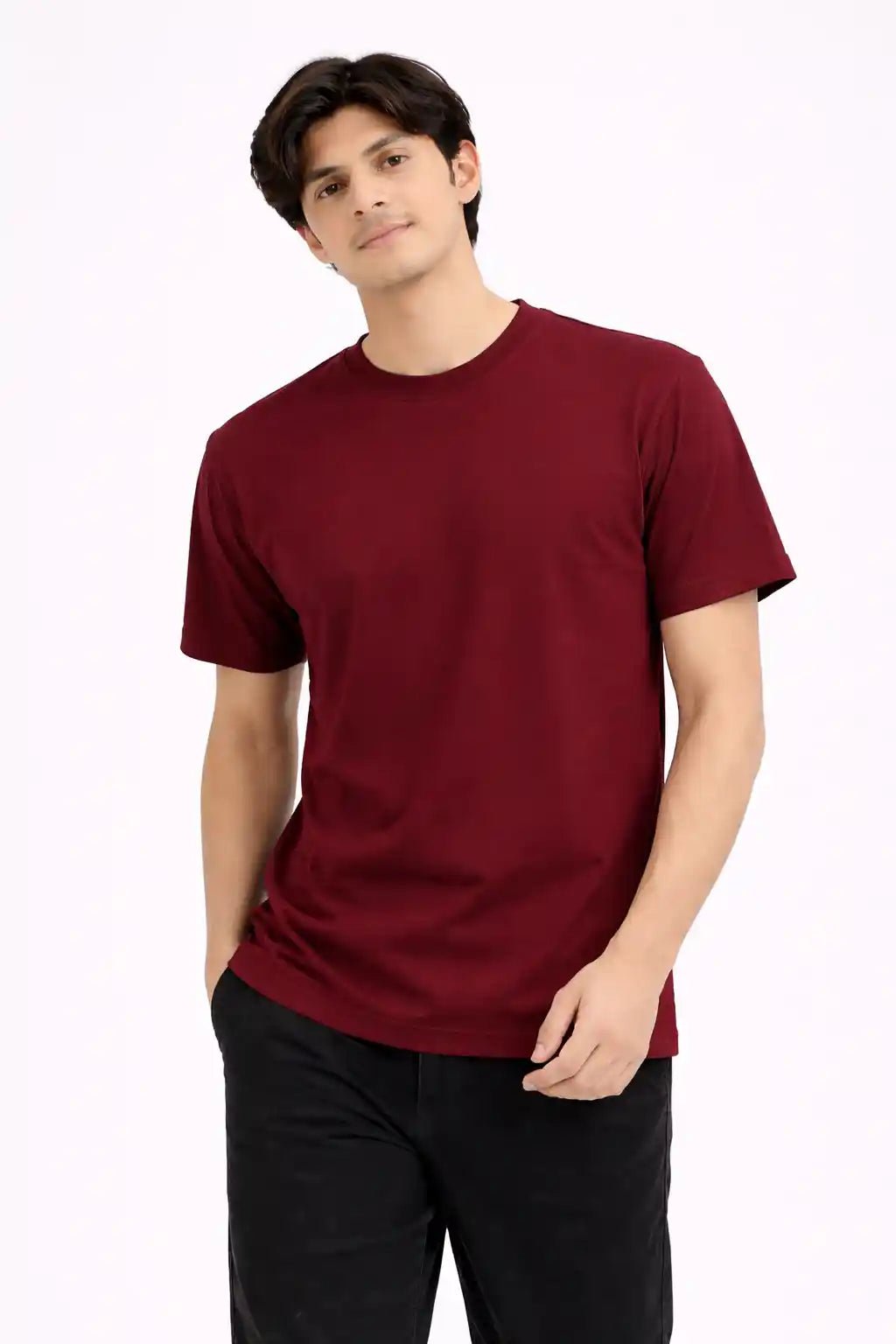 Maroon Crew Neck T-Shirt | Premium Cotton Casual Tee - Vibe Z9