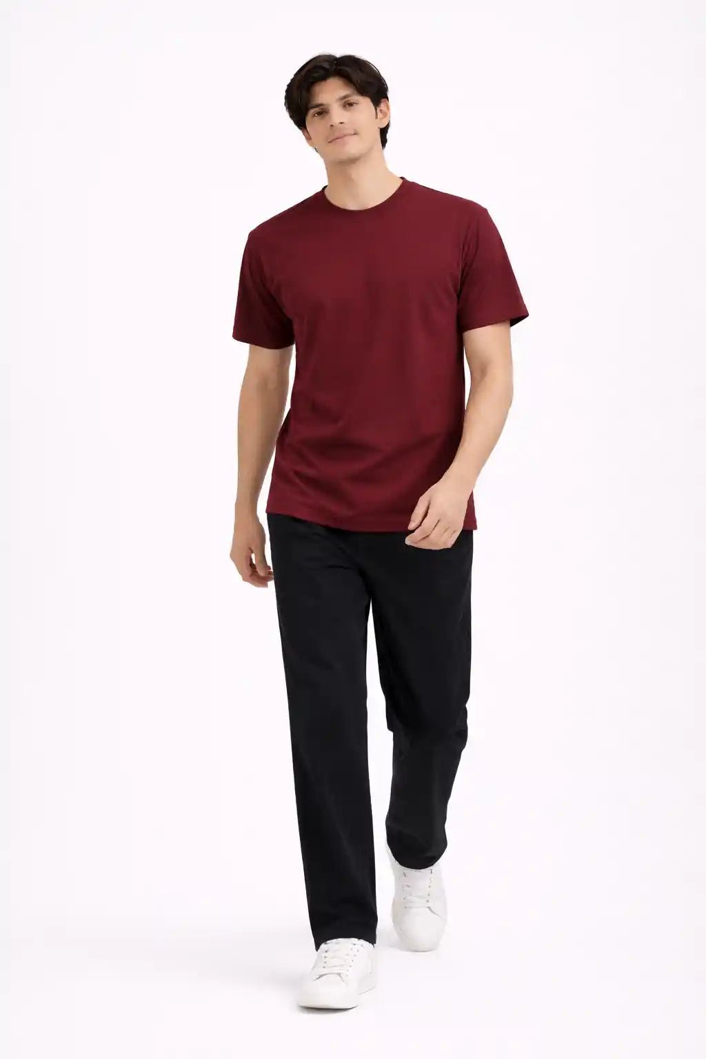 Maroon Crew Neck T-Shirt | Premium Cotton Casual Tee - Vibe Z9