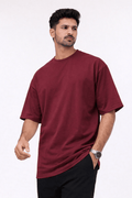 Maroon Oversized Crew Neck Tee | Premium Cotton Unisex - Vibe Z9