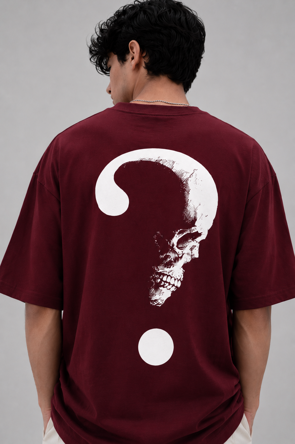 Skull Question Mark Oversized Graphic Tee