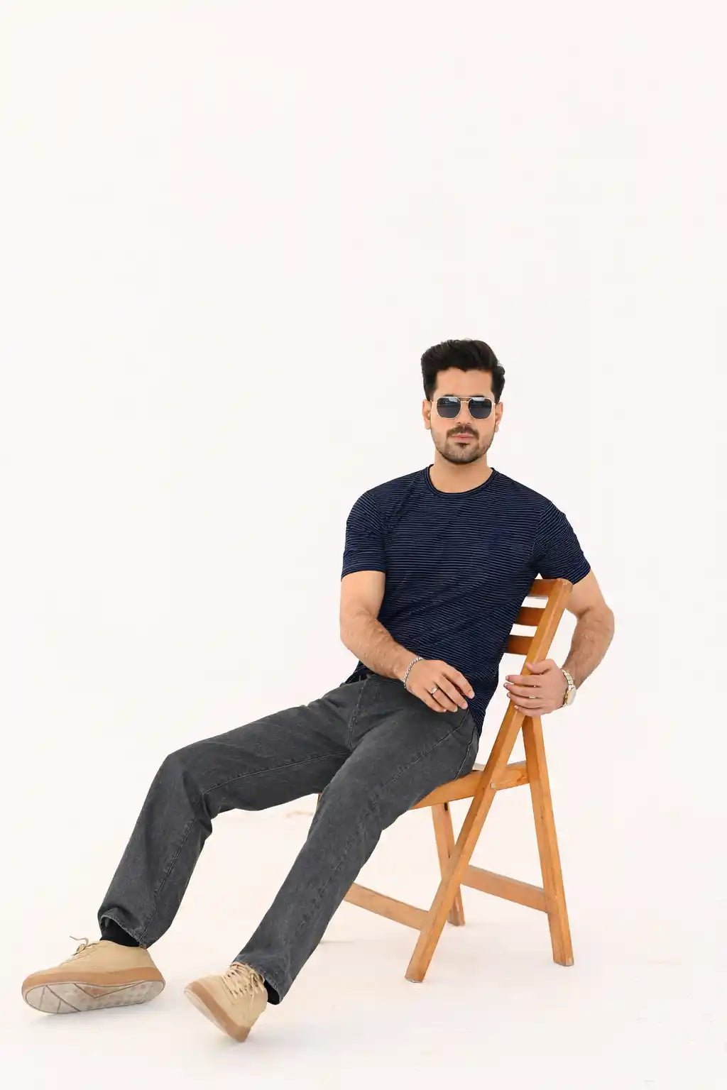Micro-Stripe Crew Neck T-Shirt – Premium Imported Stretch Fabric - Vibe Z9