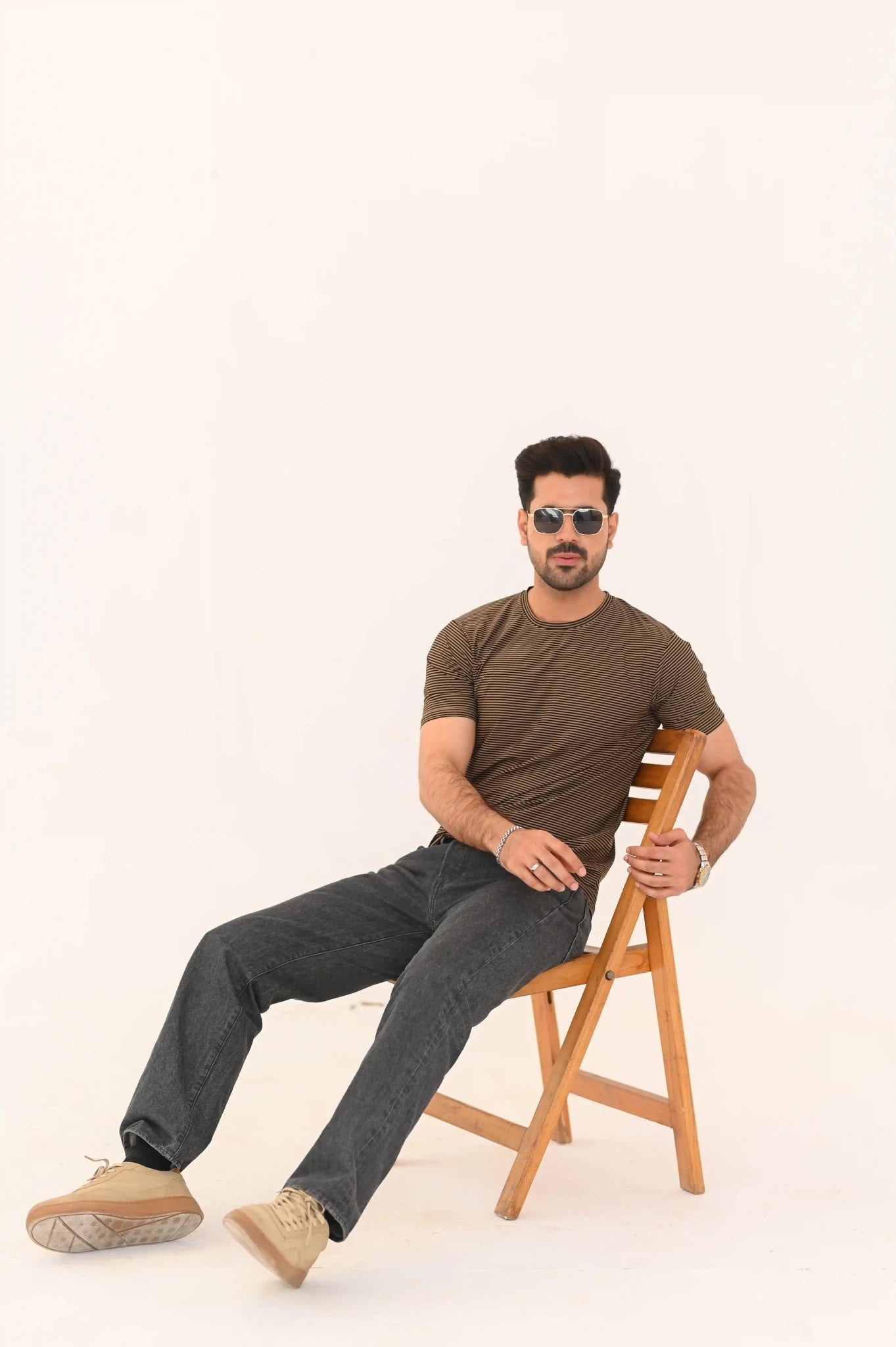 Micro-Stripe Crew Neck T-Shirt – Premium Imported Stretch Fabric - Vibe Z9