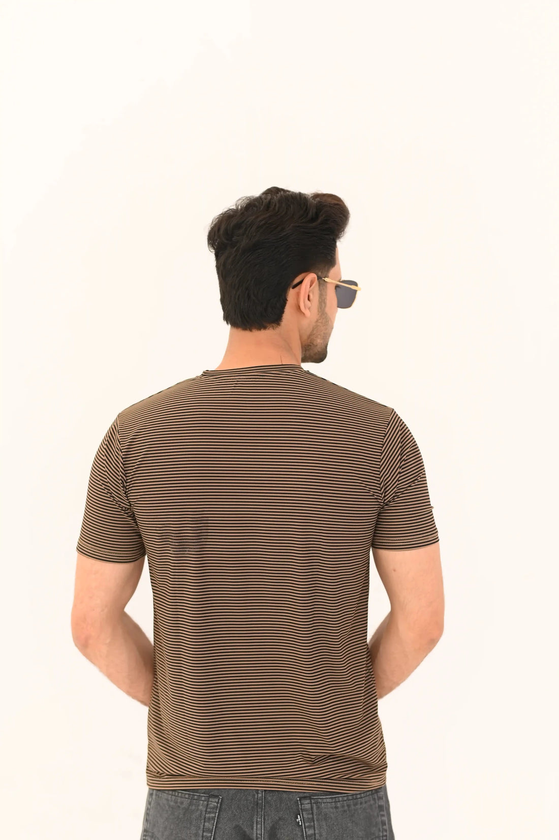 Micro-Stripe Crew Neck T-Shirt – Premium Imported Stretch Fabric - Vibe Z9