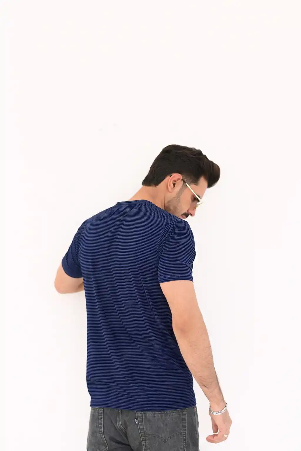 Micro-Stripe Crew Neck T-Shirt – Premium Imported Stretch Fabric - Vibe Z9