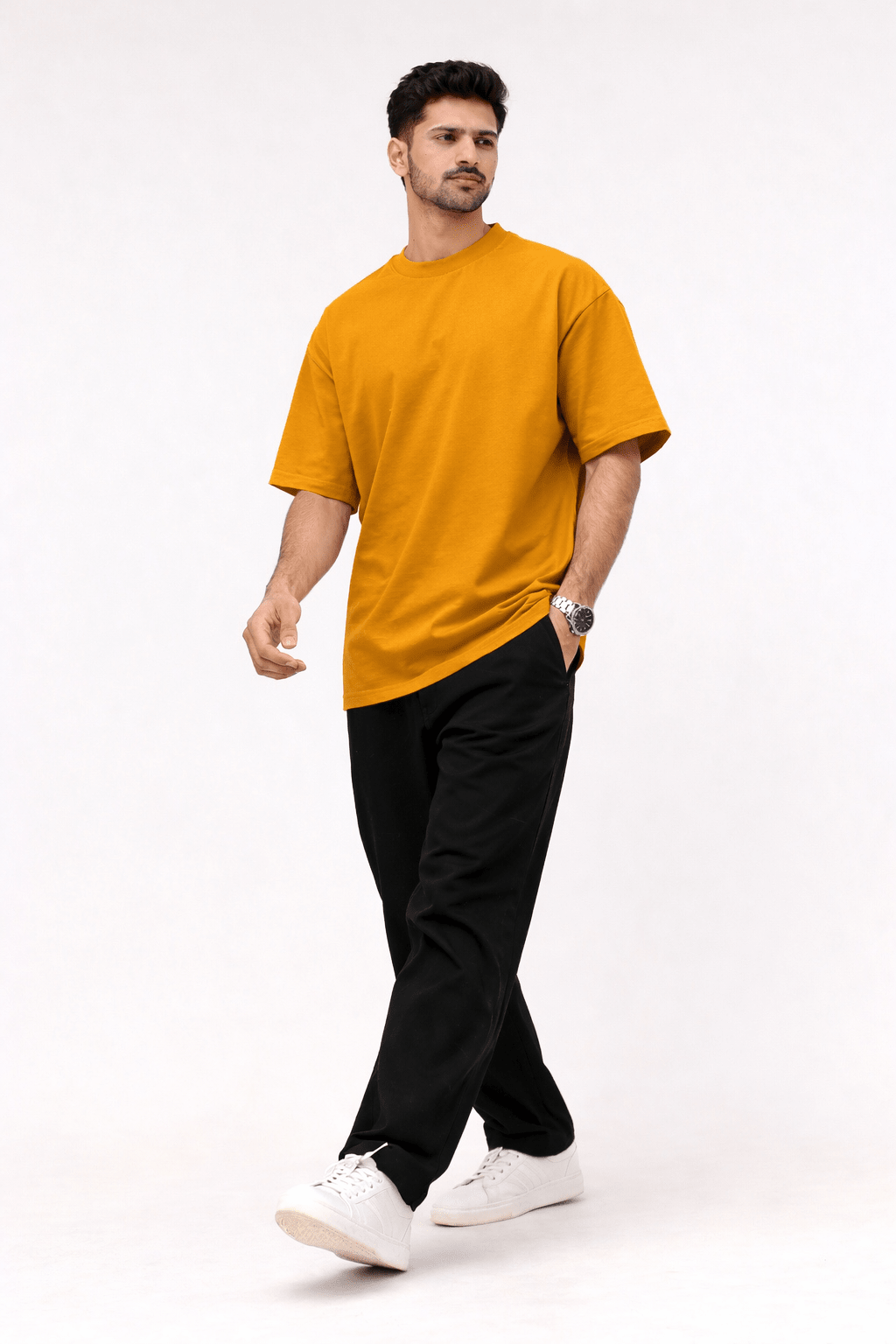 Mustard Oversized Crew Neck Tee | Premium Cotton Unisex - Vibe Z9