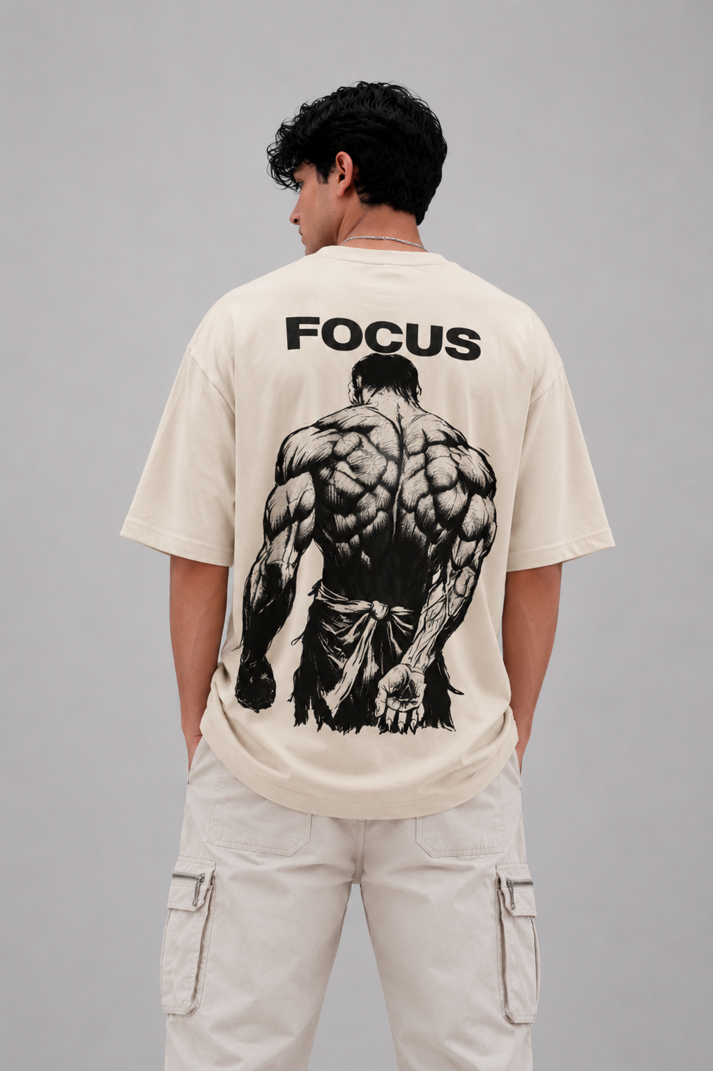 "FOCUS" Muscular Back Oversized Graphic Tee