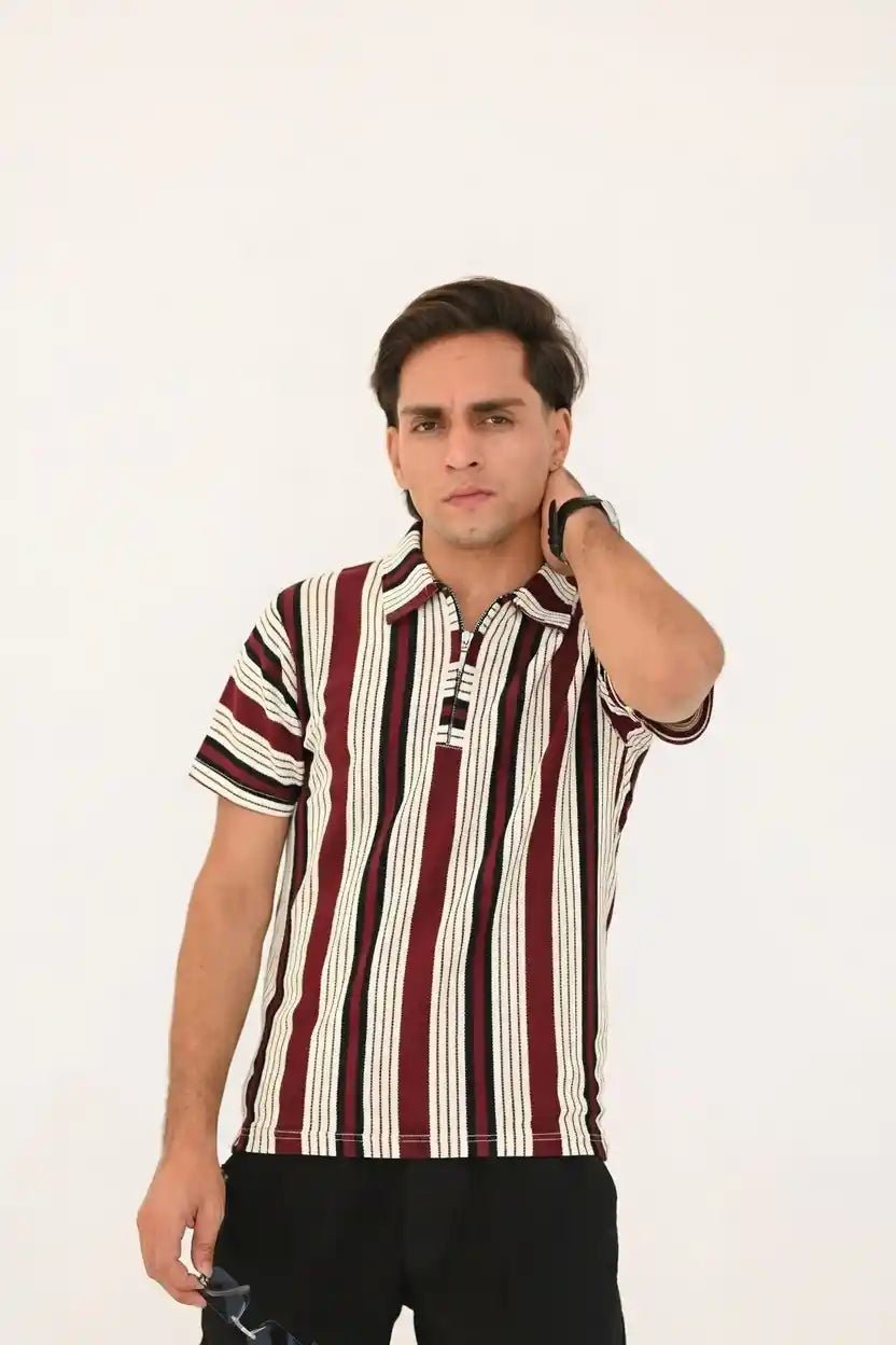 Old Money Zipper Polo Shirt for unisex – Premium Striped Casual - Vibe Z9