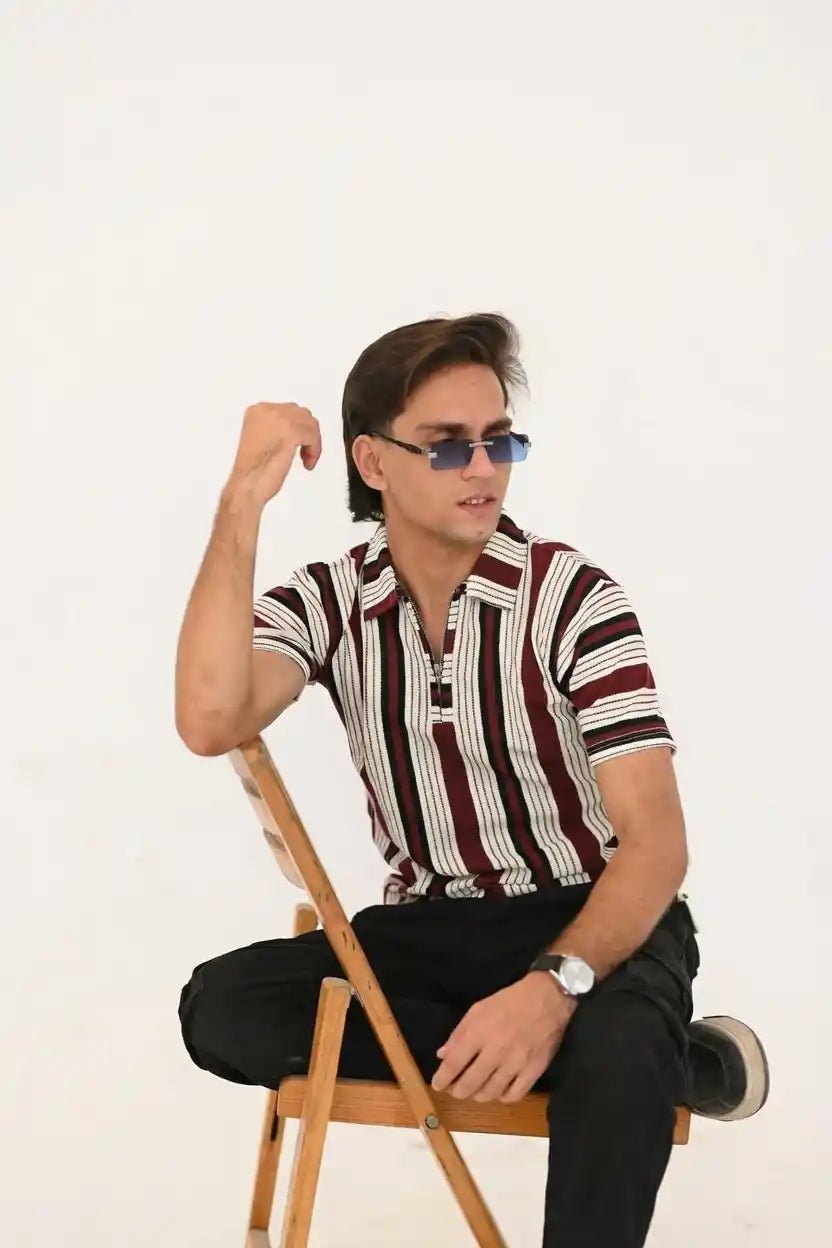 Old Money Zipper Polo Shirt for unisex – Premium Striped Casual - Vibe Z9