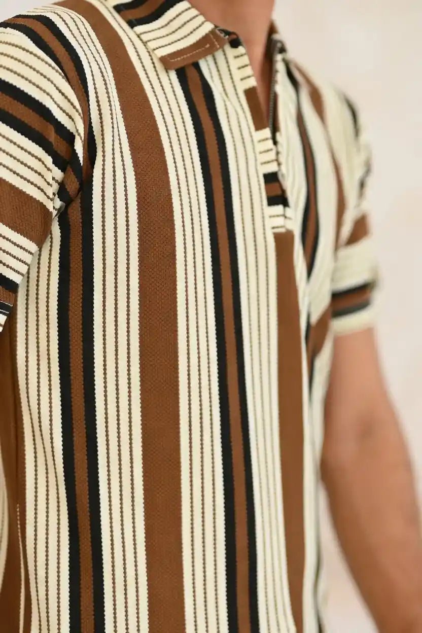 Old Money Zipper Polo Shirt for unisex – Premium Striped Casual - Vibe Z9