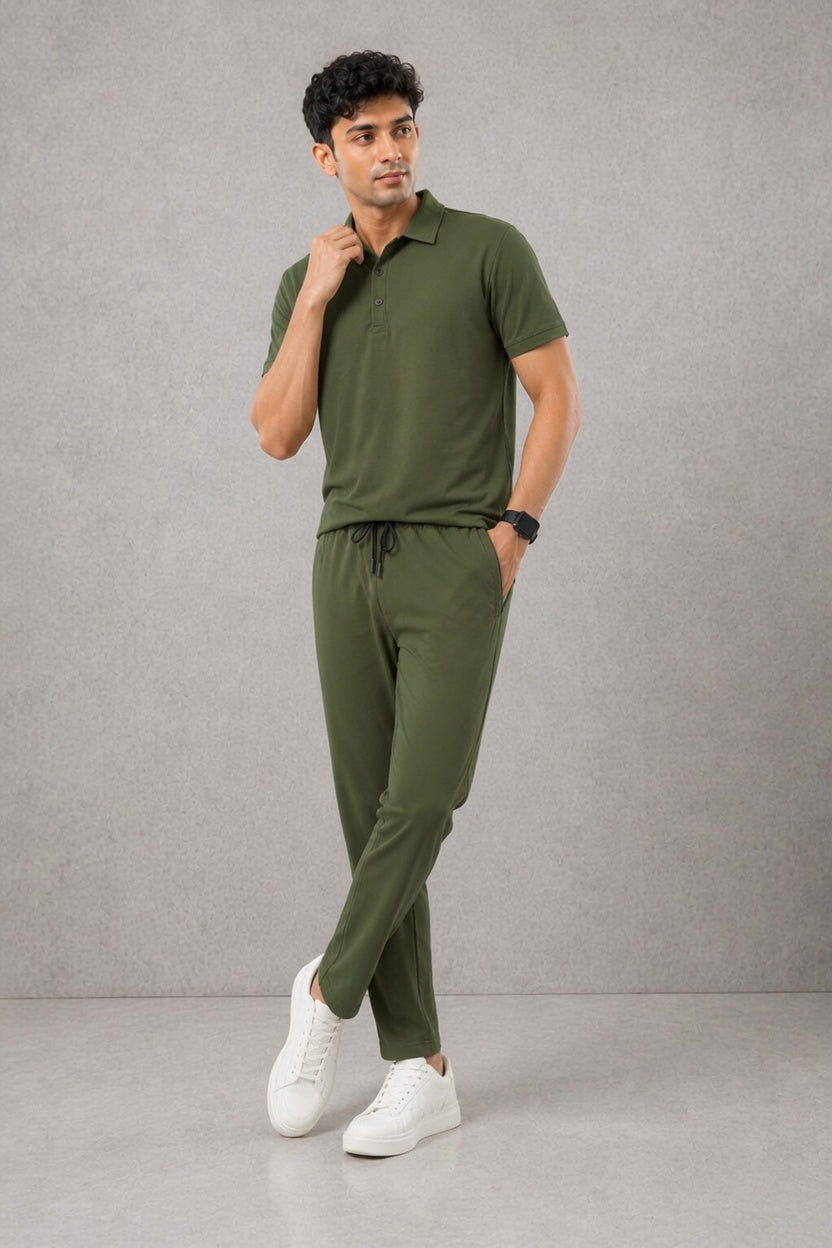 Knitted Piqué Polo Tracksuit – Regular Fit Textured Co-ord Set