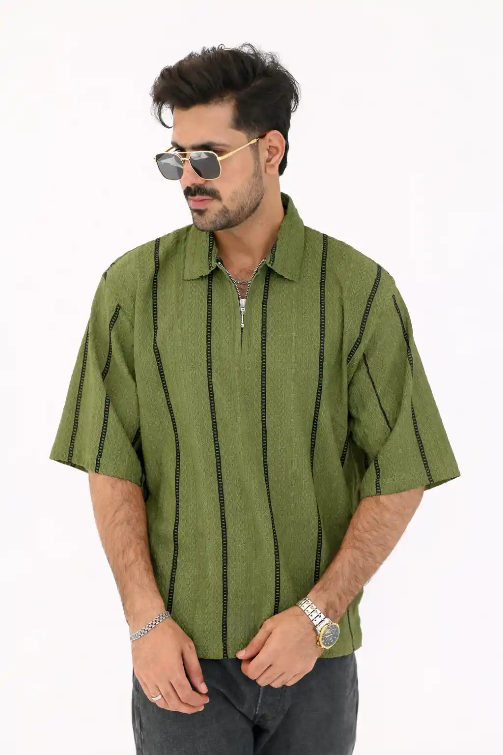 Textured Oversized Half Zip Shirt – VibeZ9 Pakistan