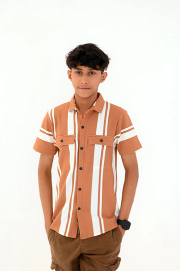 Premium Striped Open Shirt – Textured Fabric Double Pocket
