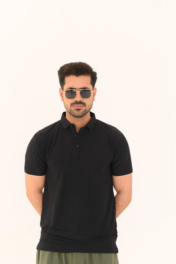 VibeZ9 Grey Textured Imported Polo Shirt – 3 Button Smart Casual Fit