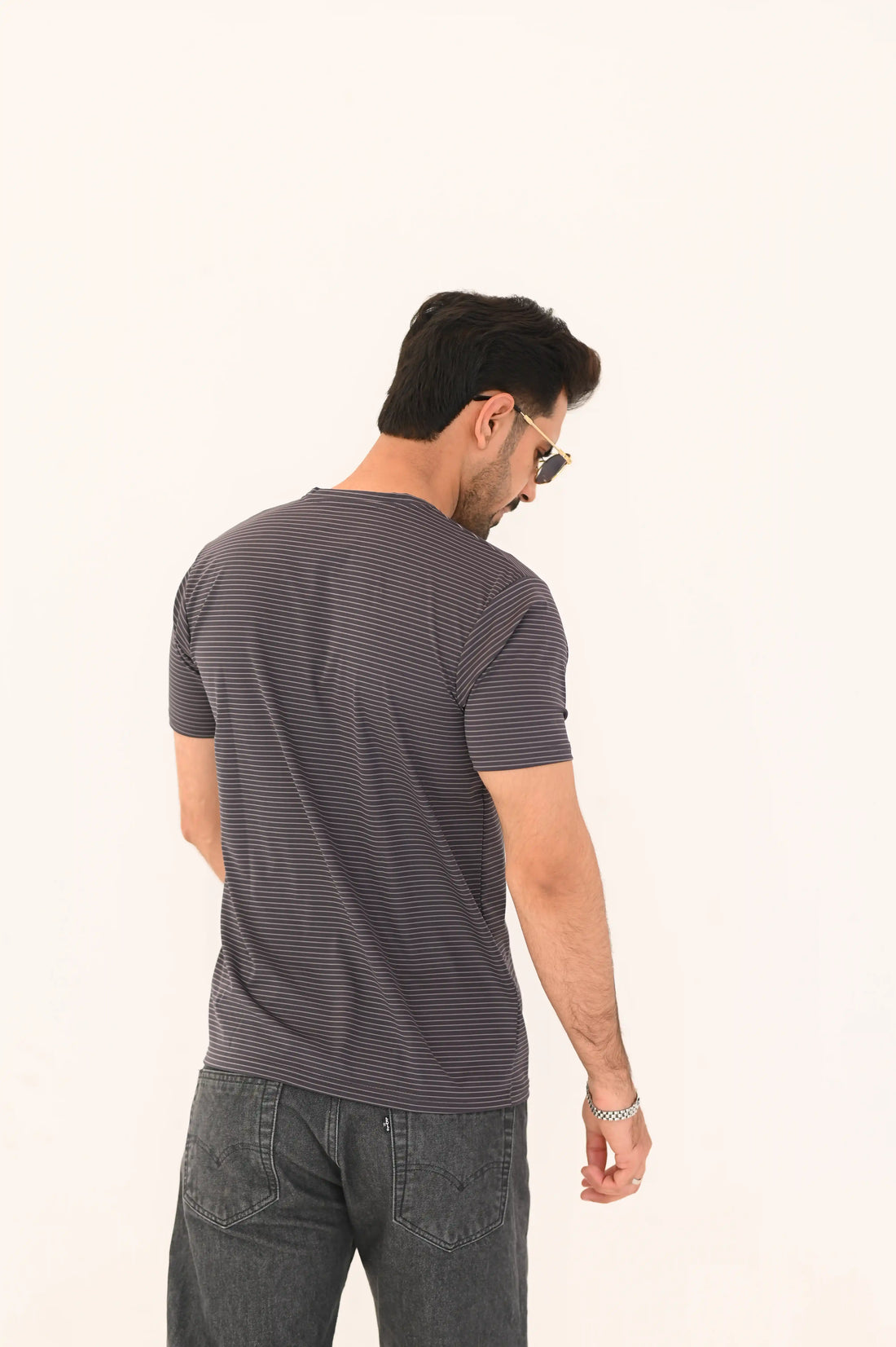 Blue Striped Round Neck T-Shirt – Imported Regular Fit