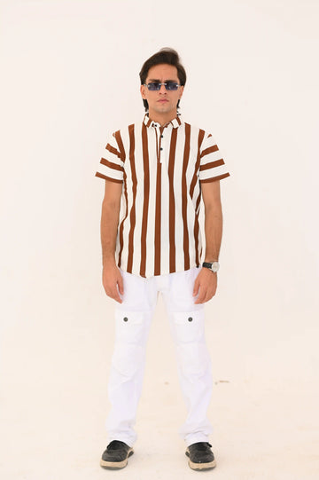 Vertical Striped Polo Shirt – 3 Button Casual Summer Polo