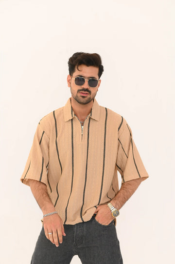 Textured Oversized Half Zip Shirt – Imported