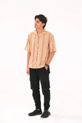 Oversized Textured Johnny Collar Open Shirt - Vibe Z9