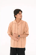 Oversized Textured Johnny Collar Open Shirt - Vibe Z9