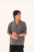 Oversized Textured Johnny Collar Open Shirt - Vibe Z9
