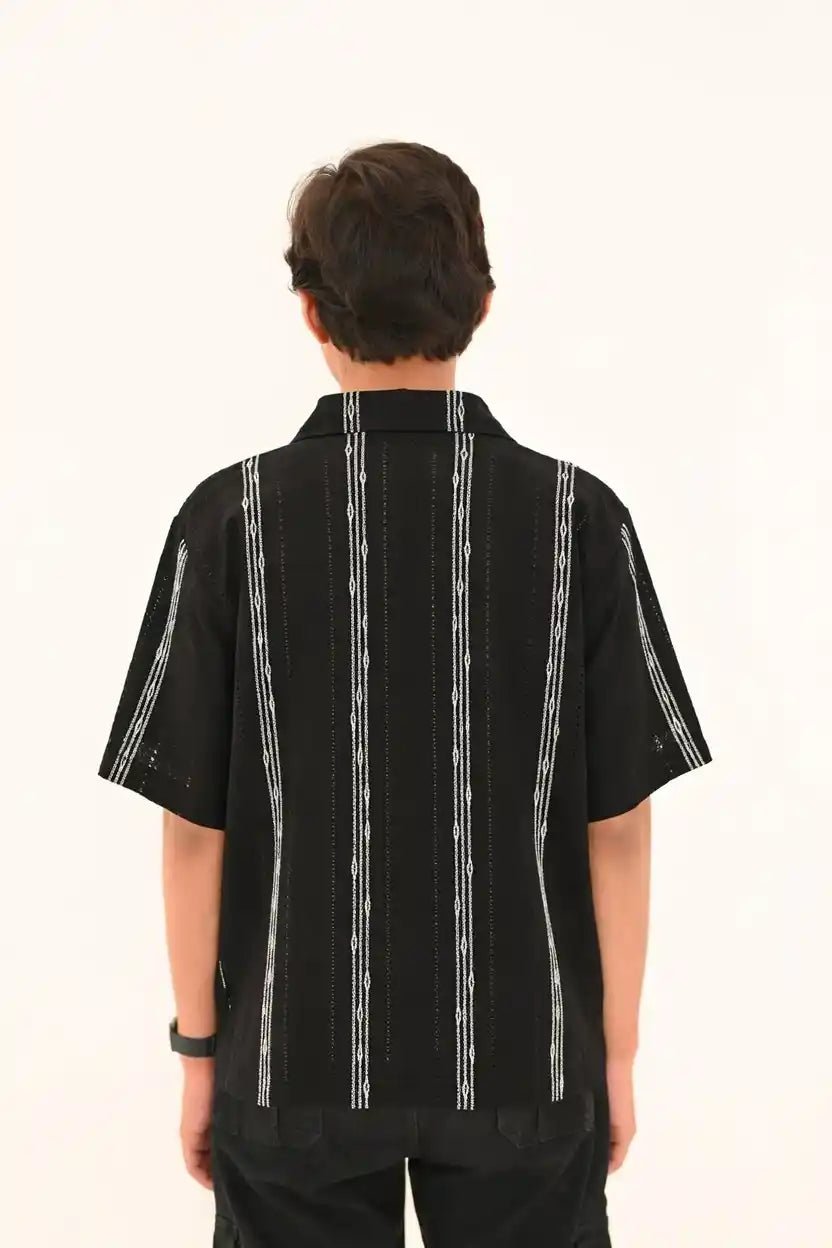 Oversized Textured Johnny Collar Open Shirt - Vibe Z9
