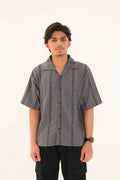 Oversized Textured Johnny Collar Open Shirt - Vibe Z9