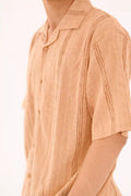 Oversized Textured Johnny Collar Open Shirt - Vibe Z9