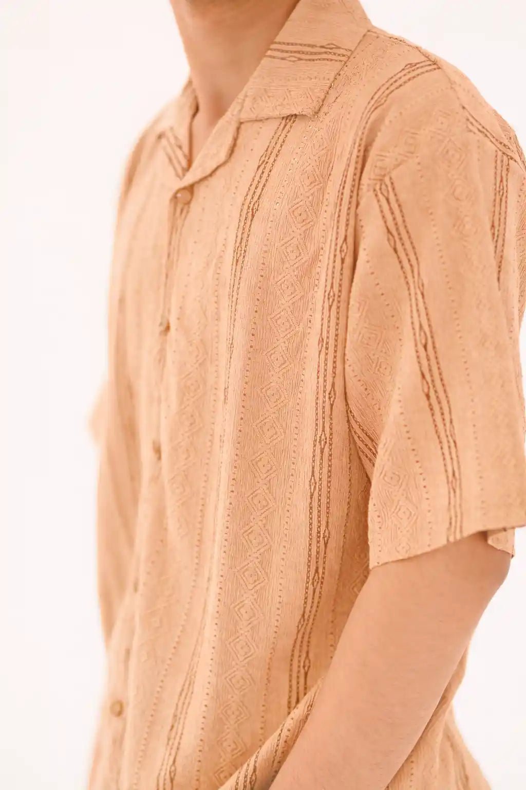 Oversized Textured Johnny Collar Open Shirt - Vibe Z9