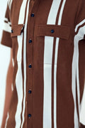 Premium Striped Open Shirt – Textured Fabric Double Pocket - Vibe Z9
