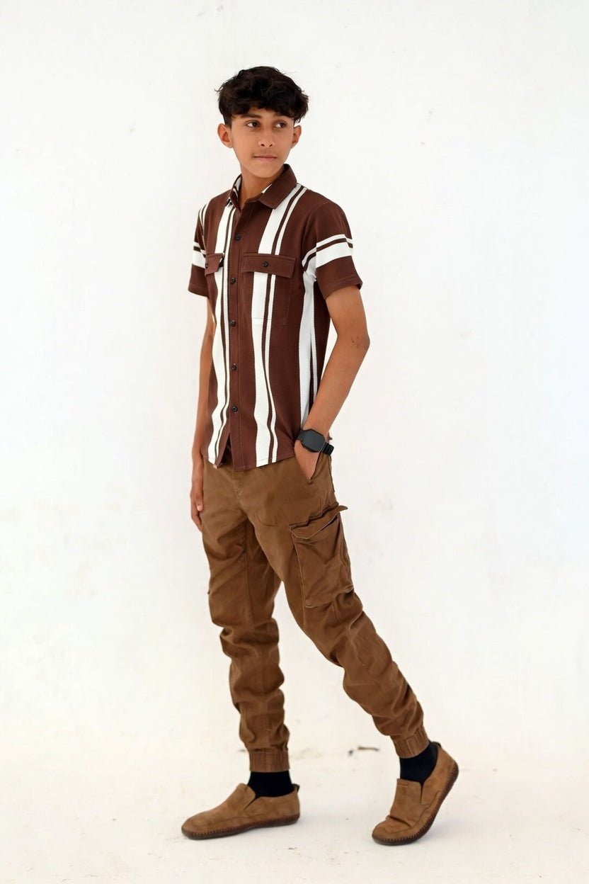 Premium Striped Open Shirt – Textured Fabric Double Pocket - Vibe Z9