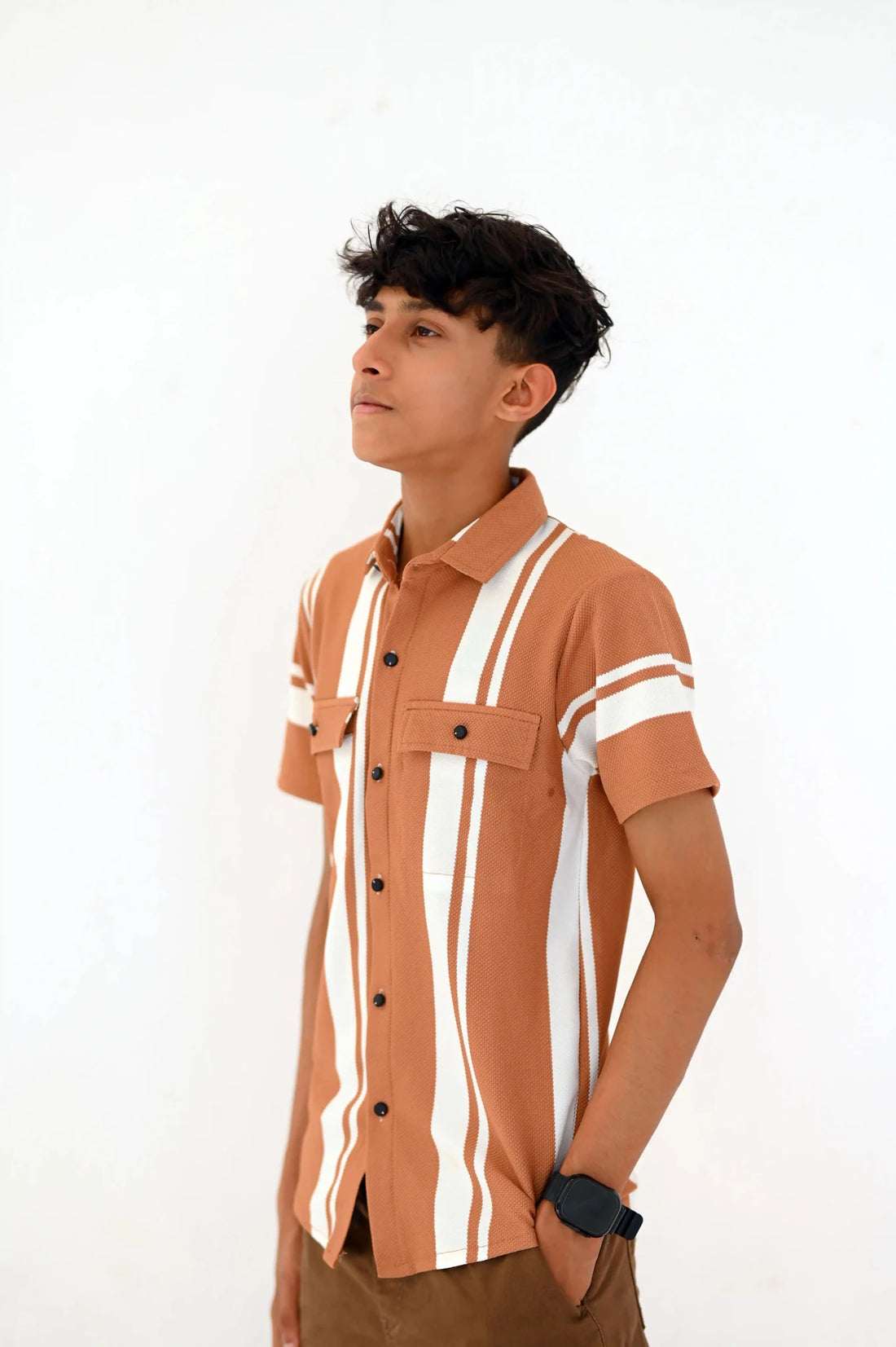 Premium Striped Open Shirt – Textured Fabric Double Pocket - Vibe Z9