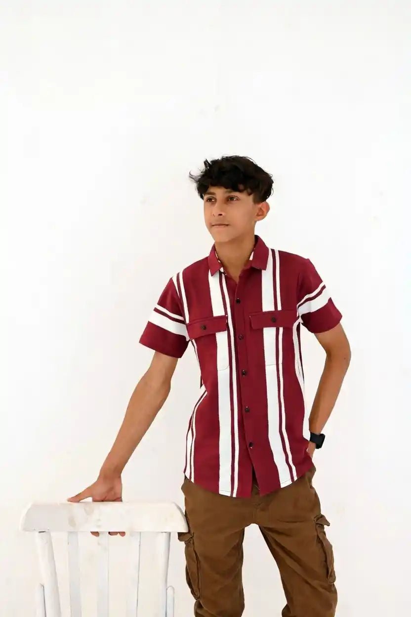 Premium Striped Open Shirt – Textured Fabric Double Pocket - Vibe Z9