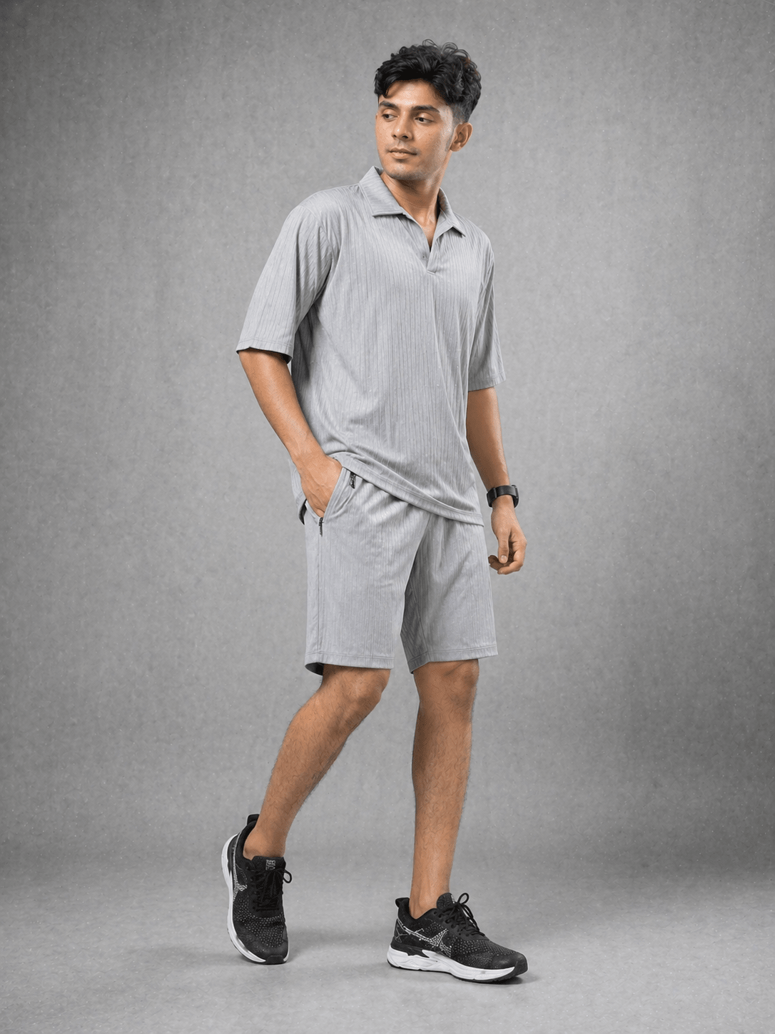 Premium Textured Track Set – Relaxed Fit Shirt & Shorts Co-Ord - Vibe Z9