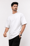 Pure White Oversized Crew Neck Tee | Premium Cotton Unisex - Vibe Z9