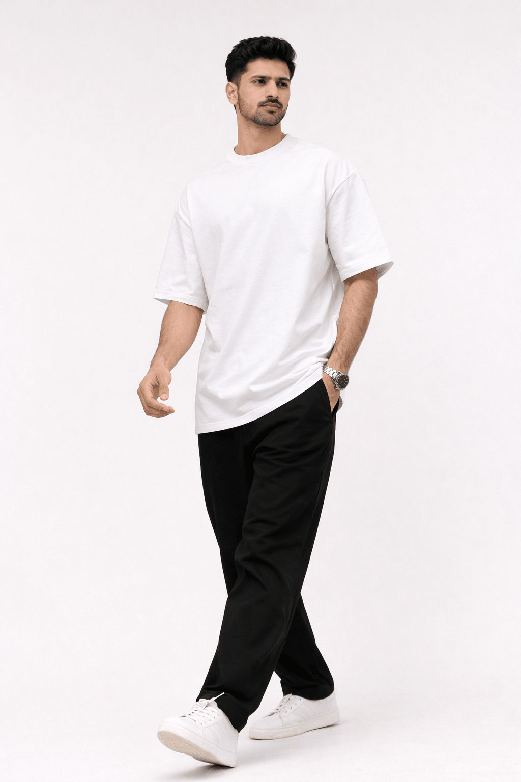 Pure White Oversized Crew Neck Tee | Premium Cotton Unisex - Vibe Z9