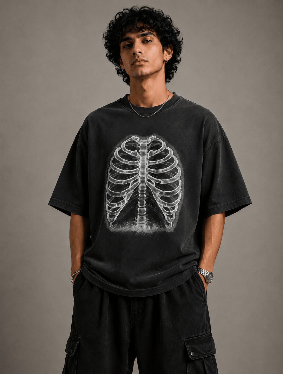 Skeleton Ribcage Oversized Graphic Tee - Vibe Z9