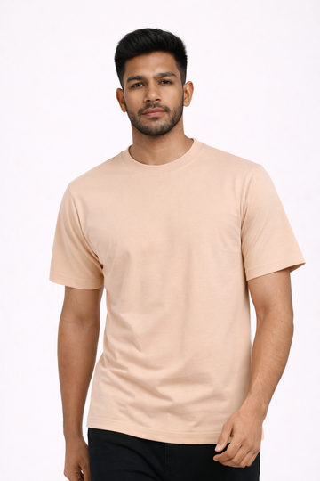 Beige Crew Neck T-Shirt | Premium Cotton Casual Tee
