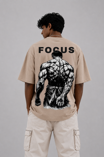 "FOCUS" Muscular Back Oversized Graphic Tee