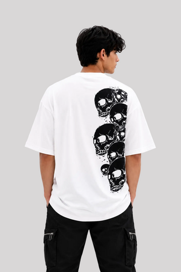 Oversized Skull Graphic Tee - Vertical Skull Stack Print