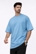 Sky Blue Oversized Crew Neck Tee | Premium Cotton Unisex - Vibe Z9