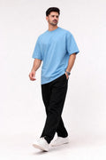 Sky Blue Oversized Crew Neck Tee | Premium Cotton Unisex - Vibe Z9